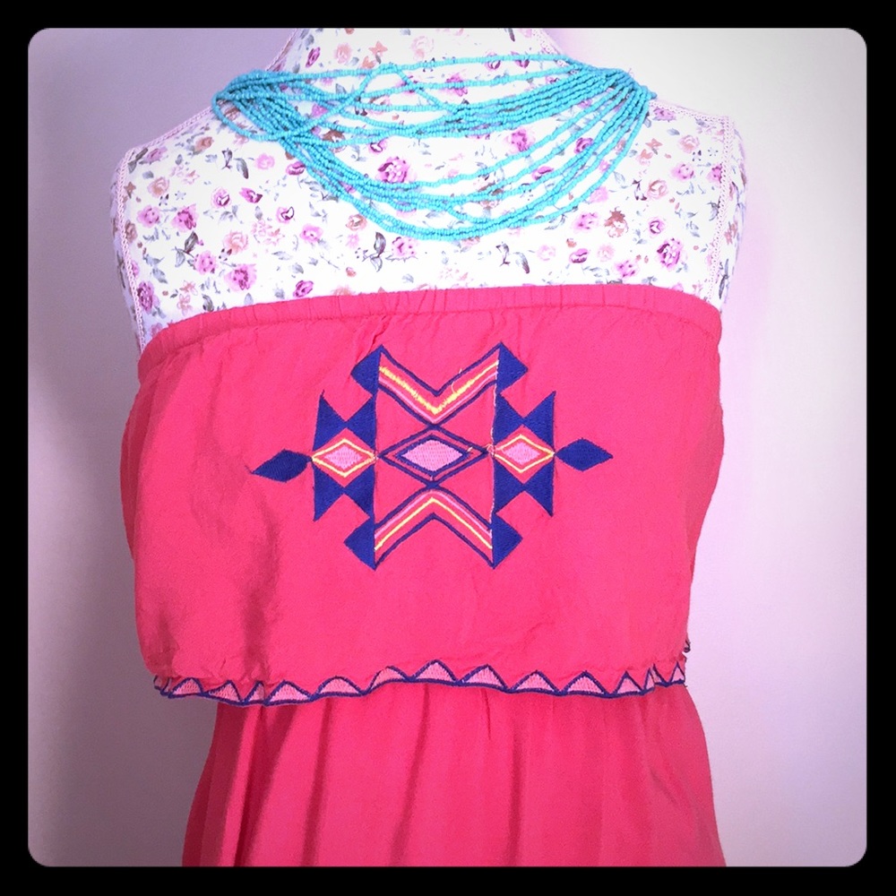 Coral high low maxi with Aztec detail - L